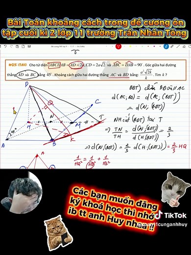 Một câu hình trong đề cương ôn tập cuối kì 2 trường Trần Nhân Tông lớp 11 mà có độ khó ngang với câu trong đề học sinh giỏi ? lại phải xem anh huy xử lý rùi he he #toan11 #2k9 #hoctoancunganhhuy #math #hinhhoc11