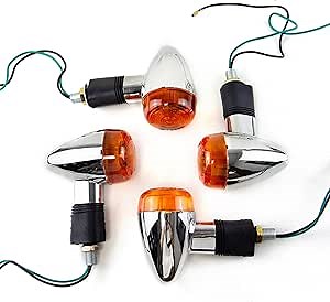 Universal 4pcs Motorcycle Turn Signals Chrome Bullet Front Rear Lights Compatible with Harley Honda Suzuki Yamaha Kawasaki Motorcycle Bobber Chopper