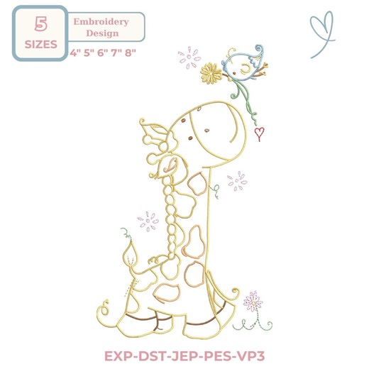 Cute Giraffe Embroidery Design, Baby Giraffe Line Art Machine Embroidery File - Etsy
