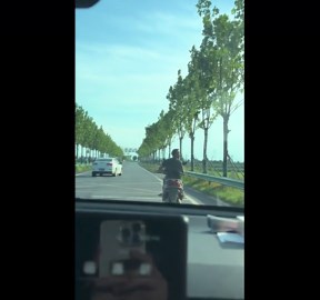 Bird attacks man riding motorcycle