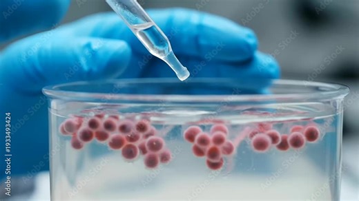 Precision liquid handling for vital scientific research, showcasing Organoid Drug Screening as a gloved hand meticulously introduces a solution into a culture of advanced cellular models.