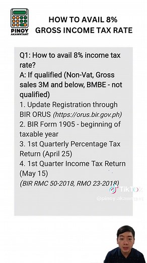 How to avail 8% income tax rate for NON-VAT - No more Percentage tax! #bookkeeping #birtaxes #cpa #onlinesellerph #freelancer #lazadaseller #shopeesellerph #TikTokShop #fyp #pinoyakawntant