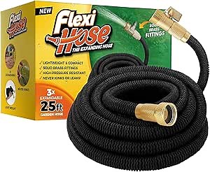 Flexi Hose Lightweight Expandable Garden Hose, 25FT -Retractable Garden Hose, Water Hose - No-Kink Flexibility, 3/4 Inch Solid Brass Fittings and Double Latex Core