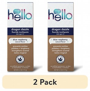 (2 pack) hello Dragon Dazzle Kids Toothpaste with Fluoride, Blue Raspberry Toothpaste, 4.2 Oz Tube