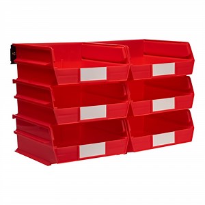 Triton Products LocBin Wall Storage System with (6) 10 7/8" Red Bins and (2) Rails 3-235RWS