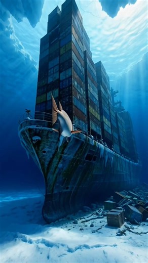 Predatory Fish Explores a Sunken Giant Container Ship Beneath Antarctic Ice