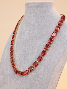 Ruby Crystal Gold Necklace: Octagonal Bridal Jewelry - Etsy