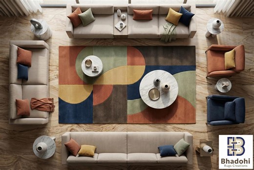 Retro Geometric Rug, Mid Century Modern Carpet, Abstract Color Block Area Decor, Wavy Boho Bedroom Tufted - Etsy