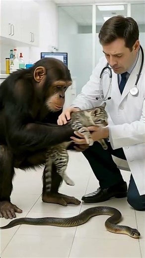 Brave Chimp Saves Injured Kitten From Cobra 🐍🐱 Emotional Rescue Story