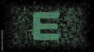 Letter A reveals through animated halftone texture in light green, teal and turquoise colors. Seamless modern 4K loop background on black color using futuristic font.