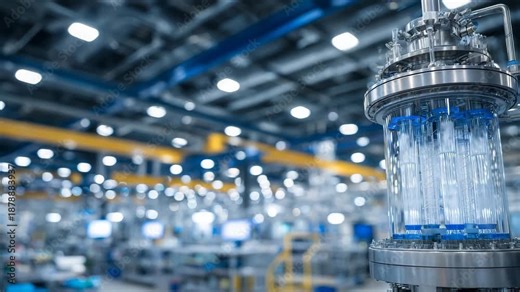 119High-detail shot of laboratory-scale reactor vessel with transparent tubing and mixing system, clean-room lighting, focus on controlled mass transfer and reaction kinetics, scienti