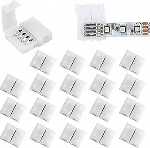 RGBZONE 20 Pcs 4 Pin RGB LED Light Strip Connectors 10mm Unwired Gapless Solderless Strip to Strip Connector LED Rope Tape Strip Adapter for SMD 5050 RGB LED Strip Light Connection