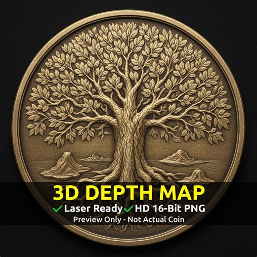 Challenge Coin 3D Depth Map, CNC PNG File, Fiber Laser, Lightburn, Engraving, Embossed, Grayscale, Height Map, Yggdrasil World Tree Viking - Etsy