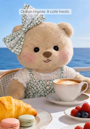 Ocean views and bear brews 🌊 What a way to start the day ☕️ #emibear_adventures #EmibearAdventures #BearLife #emibear @Emibear