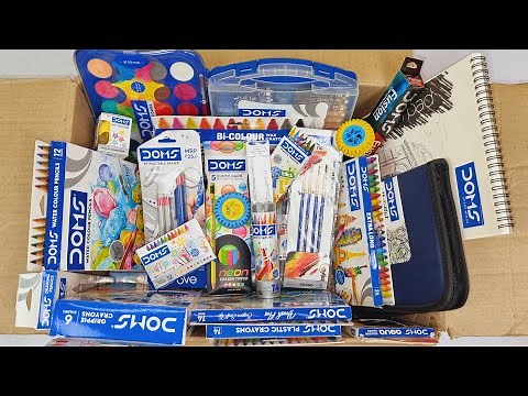 Doms stationery collection - water colour cakes, Plastic Crayons, sharpner, eraser, brush pens, pen