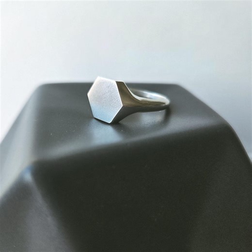 Hexagon 925 Sterling Silver Signet Ring - Etsy