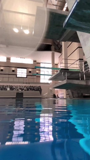 Diving Performance by Young Male Diver in Indoor Pool