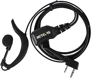 Retevis Walkie Talkie Earpiece with Mic,Volume Adjust,G Shape, for RT22 RT68 RT21 H-777 H-777S RT86, Compatible with Baofeng 888S BF-T26 Pxton Kenwood Two Way Radios, 2 Way Radio Earpiece(1 Pack)