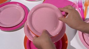 Grencian Pink and Orange Party Decorations Supplies - 96Pcs Solid Color Paper Plates and Napkins Neon Disposable Hot Pink Orange Tableware Sets for Sunset Theme Birthday Party Decorations Serves 24