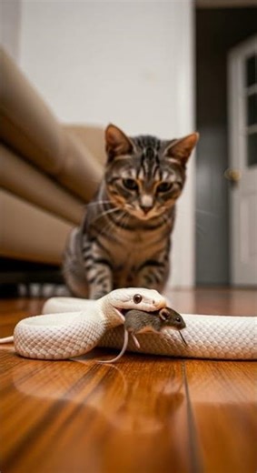 The Snake Protects the Mouse?! Even the Cat Watches in Amazement #wildlife #nature #animals
