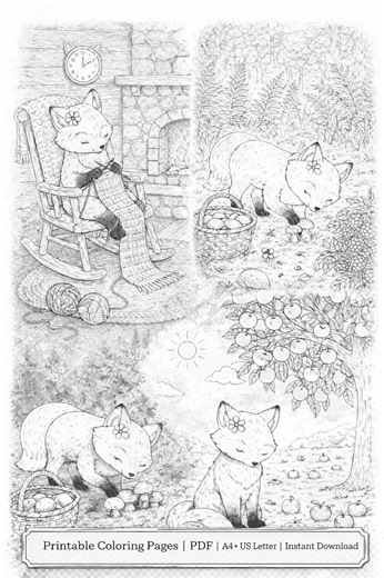 Meditative Fox Coloring Pages | Cozy Autumn Story (7 Pages) | Printable A4 PDF Instant Download | Kids & Adults - Etsy