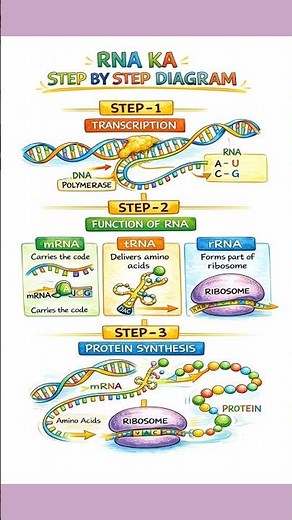 RNA Step by Step Diagram | Transcription, mRNA, tRNA, rRNA & Protein Synthesis Explained #shorts