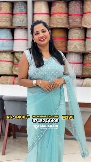 House of Sarees by Maharani Wedding Collections on Instagram: "@parvathy_r_krishna draped this stunning soft net saree at the House of Sarees by Maharani launch ✨ Scallop design on all 4 sides | Sequin & cut work detailing | Matching blouse piece | 4 shades | ₹6400/- 📞 9745244409 🛒 Code: M395 at mymaharani.com soft net saree | scallop saree | sequin work saree | cut work saree | party wear saree | designer saree | Maharani Wedding Collections"