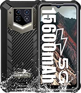 OUKITEL WP15, 15600mAh Battery Rugged Cell Phone Unlocked Octa-core 8GB+128GB Android 11 Waterproof Smartphone, 6.52‘’ HD Screen, 48MP Camera, Dual SIM 5G / 4G Rugged Phones, NFC, GPS, 5G CPU, Face ID