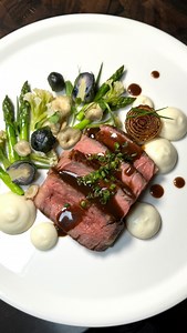 Juicy Ribeye (my favorite cut) - gorgeous veggies, purple sprouts and celeriac puree. I’m gonna leave this here for you to enjoy. Because tweezergang gang for life ♥️ 🥩 #steak #ribeye #beef #steakdinner #juicy #plating #theartofplating | The Boujee Foodie