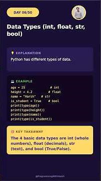 Python Data Types Explained | int, float, str, bool | Python Tutorial #shorts