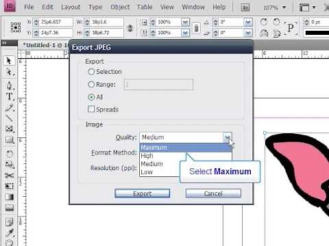 Exporting an InDesign file to JPEG