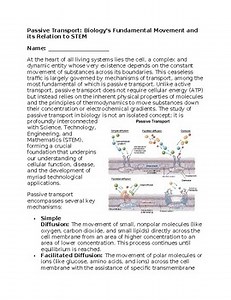 Passive Transport in Biology & STEM - No Prep - Worksheet - 100% Editable