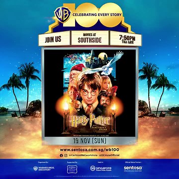 77 reactions | Celebrate #WB100 with sunset movies under the stars at Southside Sentosa! ✨ Relive the magic with Harry Potter and the Sorcerer's Stone, Charlie and the Chocolate Factory and more — Mark your calendars and grab some popcorn!   November 10-26. This is a free event. ➡️ Visit www.sentosa.com.sg/wb100 for more information | Cartoon Network | Facebook