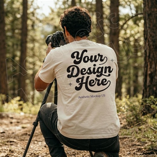 Comfort Colors 1717 Ivory Male Model Back view Mockup | Lifestyle | POD Printify Men's Tee Mock-up | CC1717 Mock