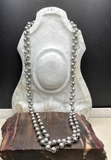 Silver Tone Beaded Necklace, Long 54 Inch Layering Chain, Round Station Links, Lobster Clasp - Etsy