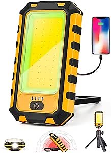 LED Rechargeable Magnetic Work Light 1500Lumens, Hanging Hook 4 Lighting Modes, Job Site Lighting for Car Repairing, Camping, Hunting, and Hurricane(Orange)