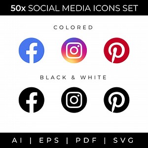 50x Social Media Icons Svg Pdf, Black and Colored Media Icons Vector Digital Download - Etsy