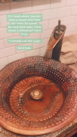The woes of a copper sink. Send help. #advice #cleaning #cleaninghacks #coppersink #bathroom #WeWinTogether #helpme