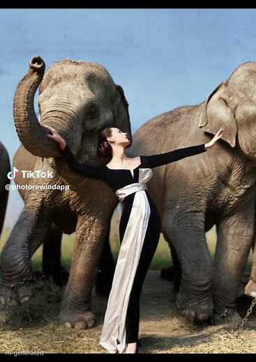 Dovima with Elephants, Evening Dress by Dior, Cirque d’Hiver, Paris (1955) now restored and animated @Dior