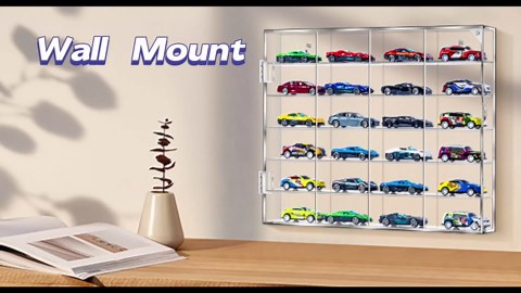Acrylic Display Case for Hot Wheels Storage 1/64 Scale, 6 Levels 24 Slots Toy Cars Showcase Wall Mount or Desktop, Clear Display Organizer for Diecast Matchbox Model Car Tabletop