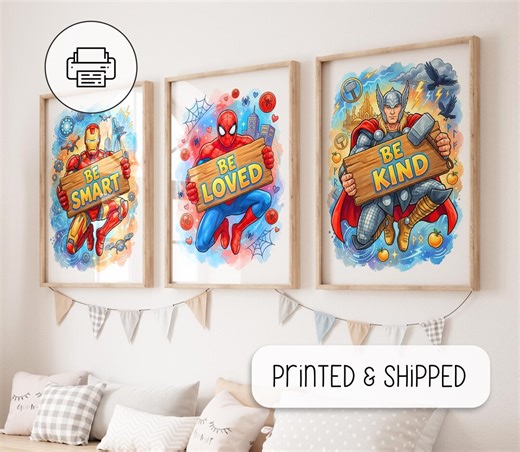 Boys Superhero Signs, BE Affirmation Room Decoration, Baby Room Superheros Prints, Set of 3 Superhero Watercolor Prints, Super Hero Name Art - Etsy