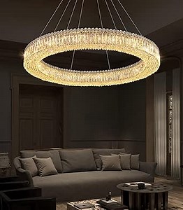 Modern Crystal Chandeliers Large Ring Chandelier for Living Room LED Dimmable Ceiling Light for Dining Room High Ceiling Chandeliers for Foyer Entryway Silver