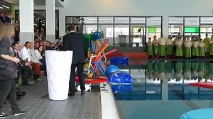 Jumping into a swimming pool in a business suit minus the necktie Original title: "„Eröffnungs-Arschbombe“ von Bürgermeister Klaus Wagner" | Soaking Wet Business Suits & Formal Wear