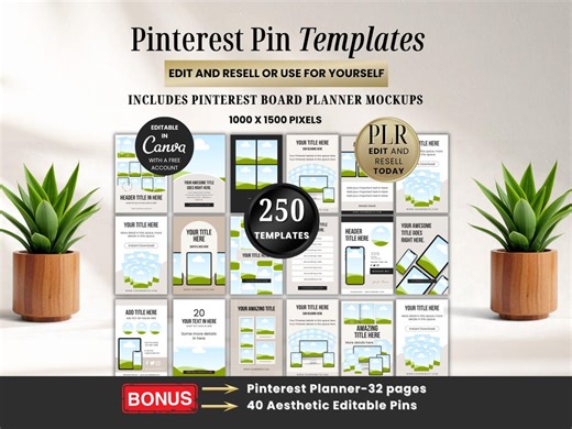 Modelli per pin di Pinterest Canva PLR, pacchetto di modelli Pinterest modificabili e mockup per agenda, pacchetto di modelli estetici per pin di Pinterest per la rivendita - Etsy Italia
