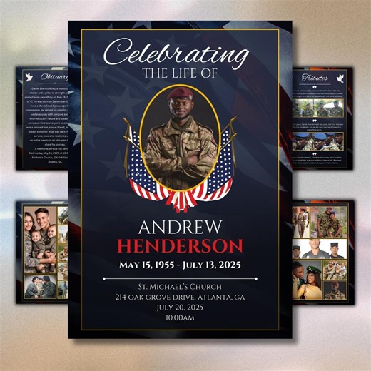 Military Veteran Funeral Program, Canva Template, Editable Obituary for Memorial Service, Patriotic Celebration of Life, Ceremony Brochure - Etsy
