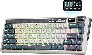 RK ROYAL KLUDGE M70 Wireless Mechanical Keyboard with Macro Keys 2.4GHz/Bluetooth/Wired 75% Gaming Keyboard with 6000mAh Battery Gasket-Mount Display & Knob RGB Hot-Swappable Soft Tactile Beige Switch