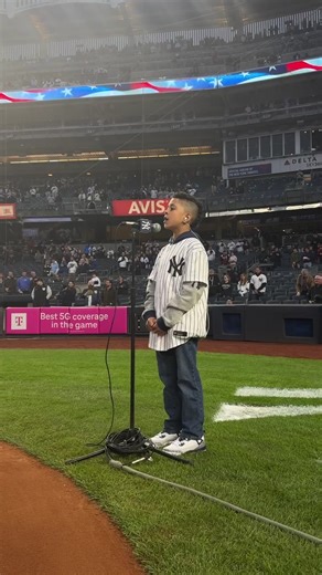 Thank you to 11-year-old Garrison Walsh for tonight's beautiful rendition of our National Anthem! | New York Yankees