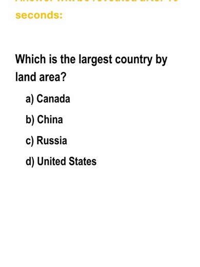 Which is the largest country by land area? 🤔🌍 Watch till the end to find out! Follow Knowledge Setup for daily GK shorts. #KnowledgeSetup #fyp #foryou #knowledge #generalknowledge #quiztime #worldfacts #geography #didyouknow #learnontiktok #education #viralvideo