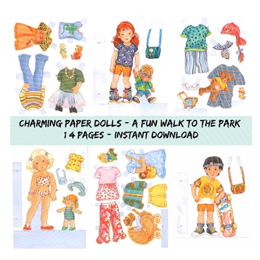Charming Friends Paper Dolls –walk to the Park | Dress up Cut Out (digital PDF Download) - Etsy