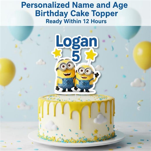Minion Inspired Name Cake Topper | Personalized Birthday Decor (digital Download) | Personalized Cupcake Toppers for Kids - Etsy